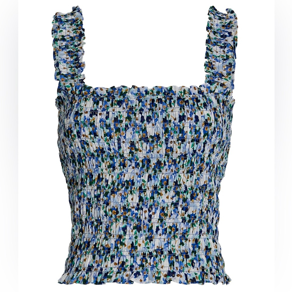Veronica Beard Averie Smocked Women's Blue Top NWOT